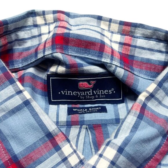 Vineyard Vines Shirt Mens Size XXL Red White Blue Plaid Whale Shirt Button Front - Picture 3 of 4